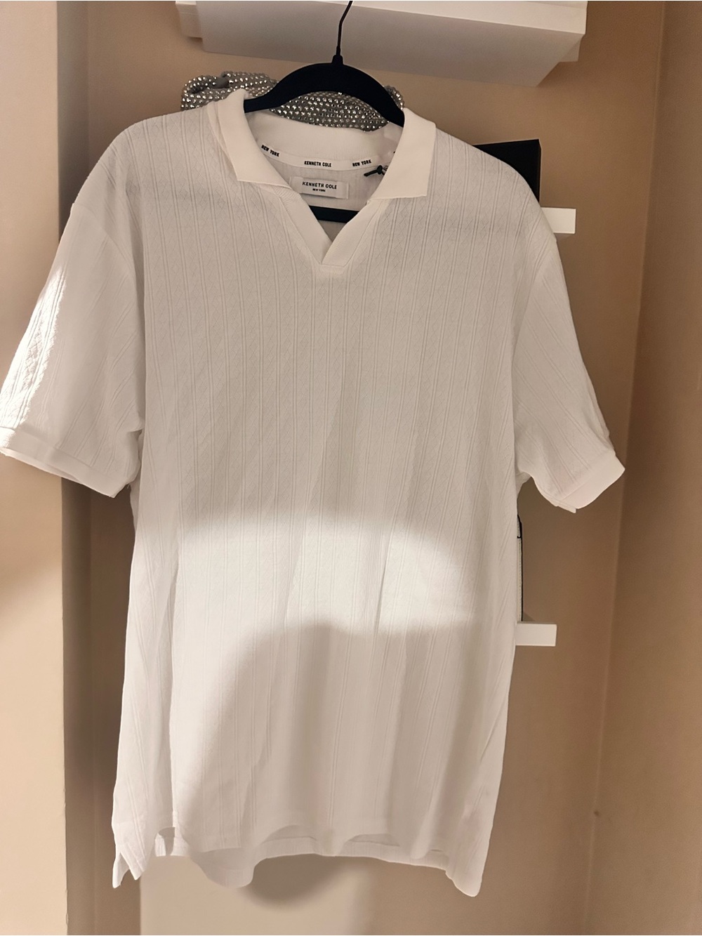 Kenneth Cole White V-Notch Short-Sleeve Polo